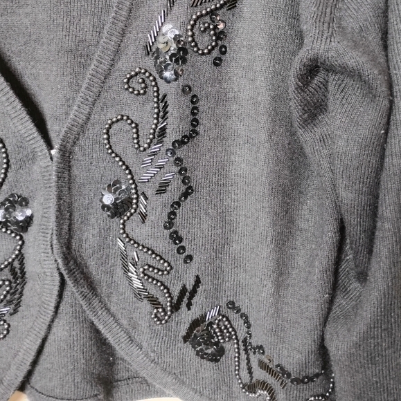 Vintage 90s Yield Black Beaded Cardigan Sweater Size M Elegant Retro Knit - Picture 3 of 7